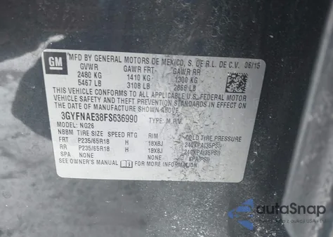 2015 Cadillac Srx Standard from USA, damaged, VIN 3GYFNAE38FS636990